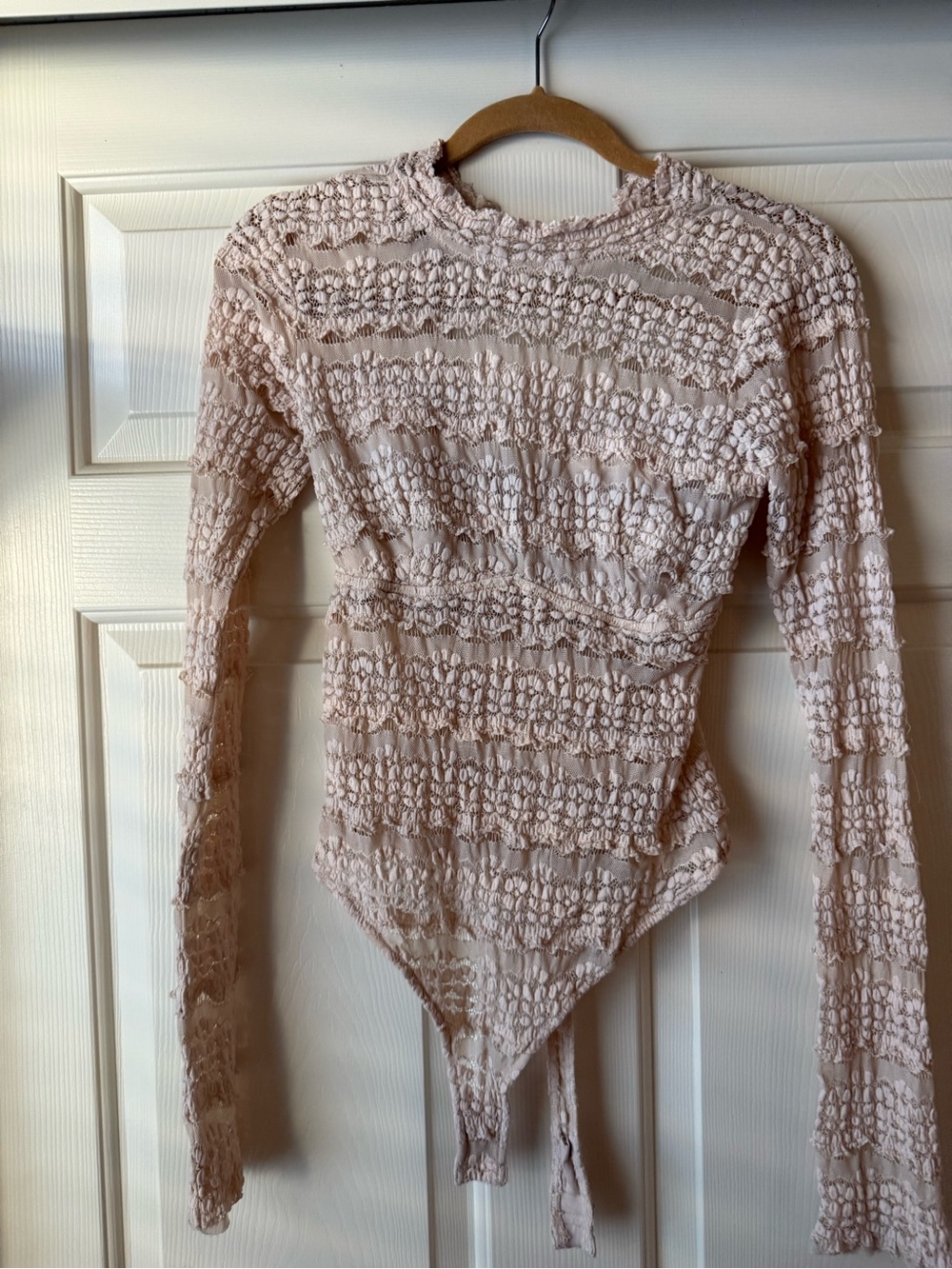 Free People Lace  Long Sleeve Bodysuit in Beige